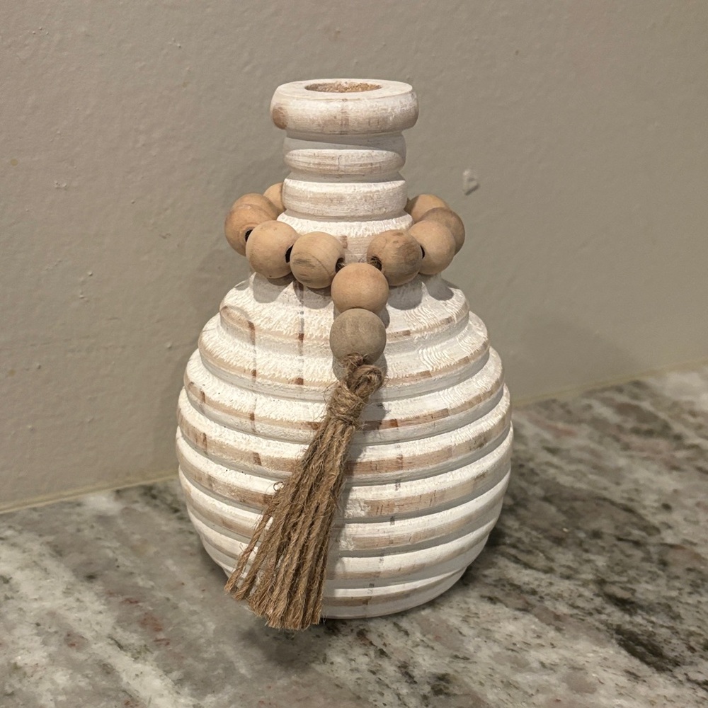 Neutral Wood Bead Tassel Decorative Accent